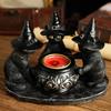 Black Cat Candle Holder Resin Halloween Cats with Witch Hats Candle Holder
