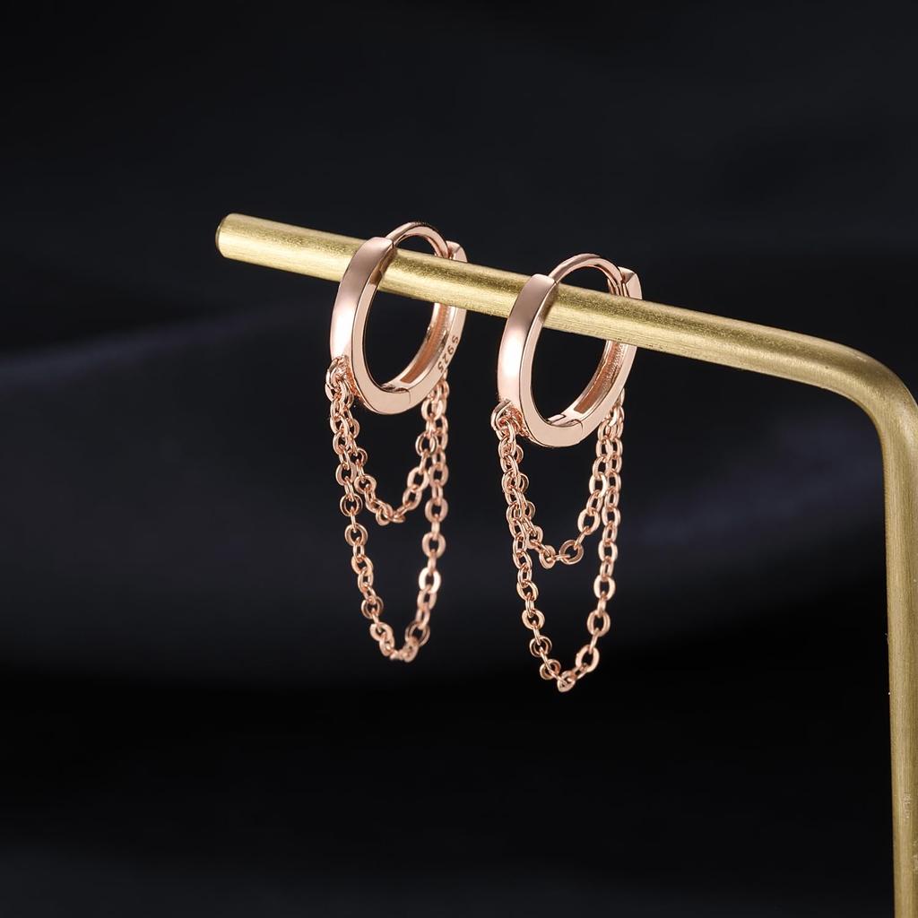 Серьги-подвески из стерлингового серебра 925 пробы с кисточками для женщин и девочек-подростков в стиле минимализма с подвесками-кольцами и цепочкой в виде розы (Б Золото)