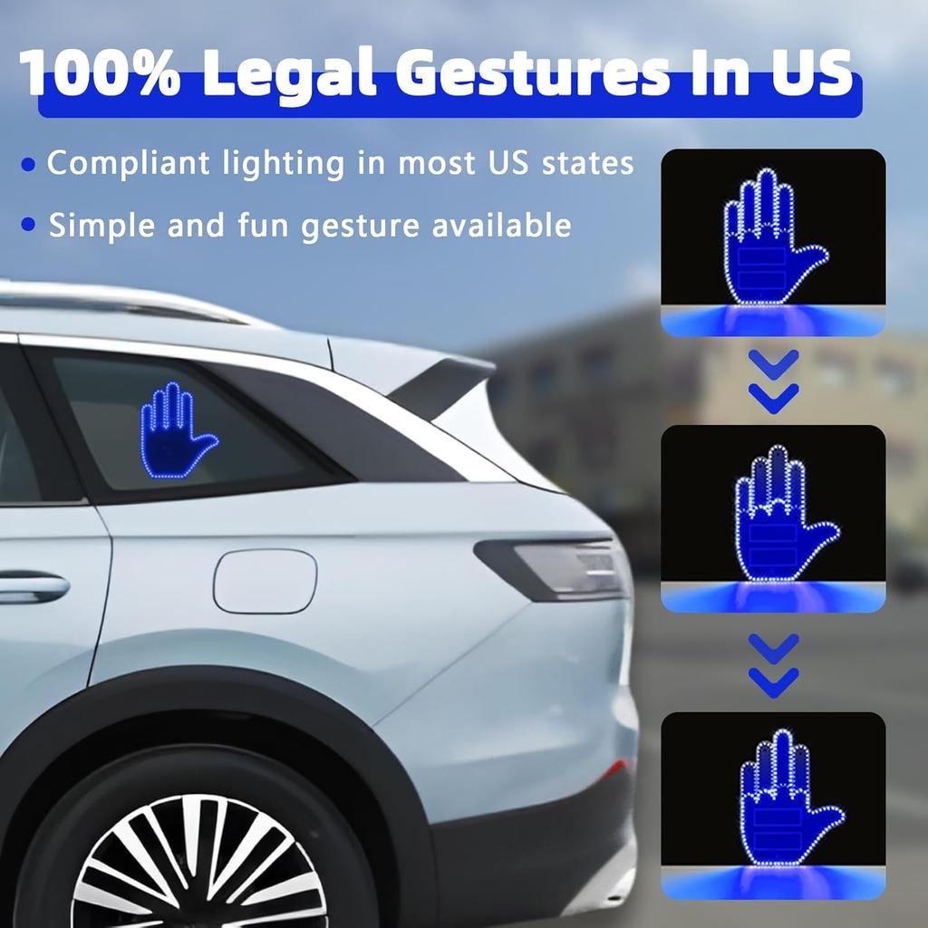 Светодиодный знак «Средний палец» для автомобиля, Рука со светодиодным жестом «Глог» для автомобиля, Светодиодный знак «Дорожный агрессор», Светящаяся рука «Дорожный приятель» со светодиодным жестом «Гло» для окна автомобиля с пультом дистанционного управления,