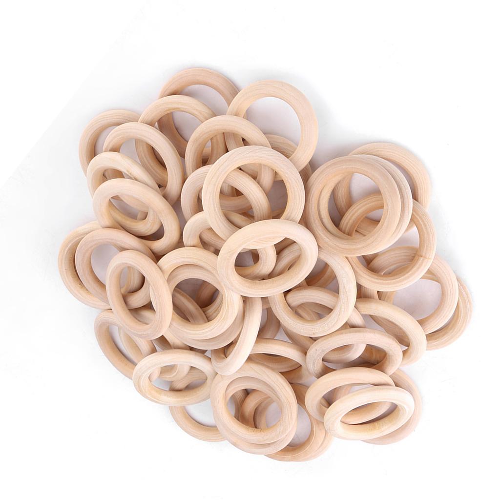 50pcs Unfinished Natural Wooden Round Rings DIY Wood Craft Circles