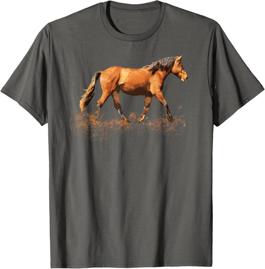 Earthy Brown Horse Silhouette Running Graphic T-Shirt Casual Cotton Short Sleeve Tee for Riders