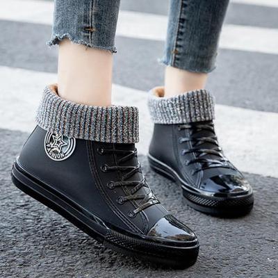 Резиновая обувь, женские непромокаемые непромокаемые сапоги, ботильоны, женская обувь для воды, непромокаемые ботильоны, ботильоны с хлопковым чехлом на плоской подошве