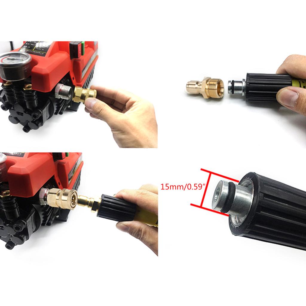 1 пара латунных быстроразъемных соединителей 3/8 дюйма с резьбой M22 и адаптером со штифтом 15 мм для шланга и выхода мойки высокого давления