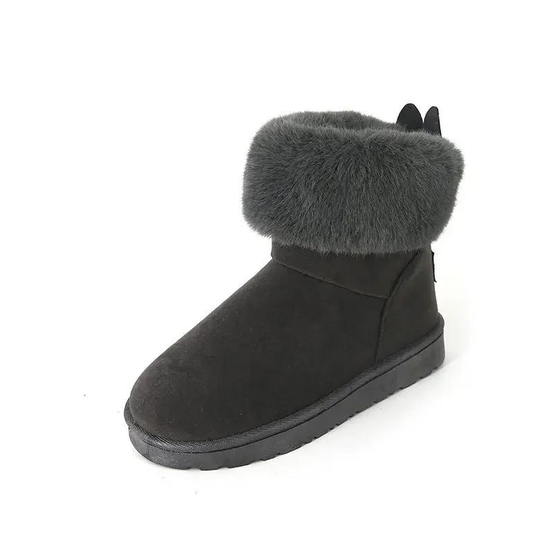 Snow Boots Women Thick Sole Cute Bunny Ears Suede Shoes for Women Keep Warm Sleeve Low Heels Platform Shoes 2024 Winter Outdoor