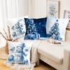Blue Snowman Tree Gift Pillow Covers for Christmas Decor Polyester pillowcase, sofa decorative cushion cov Headboard Pillow