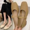 Fairy Wind Mary Jane Single Shoes Women's Shoes 2025 New Spring and Summer New Flat Bottom Shallow Mouth Square Head Thick Heel Soft Sole Shoes