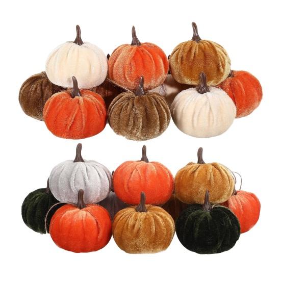 12 Pcs Artificial Velvet Pumpkins Small Foam Faux Flocked Pumpkin Tabletop Centerpiece for Fall Thanksgiving Halloween Harvest Home Table Decor