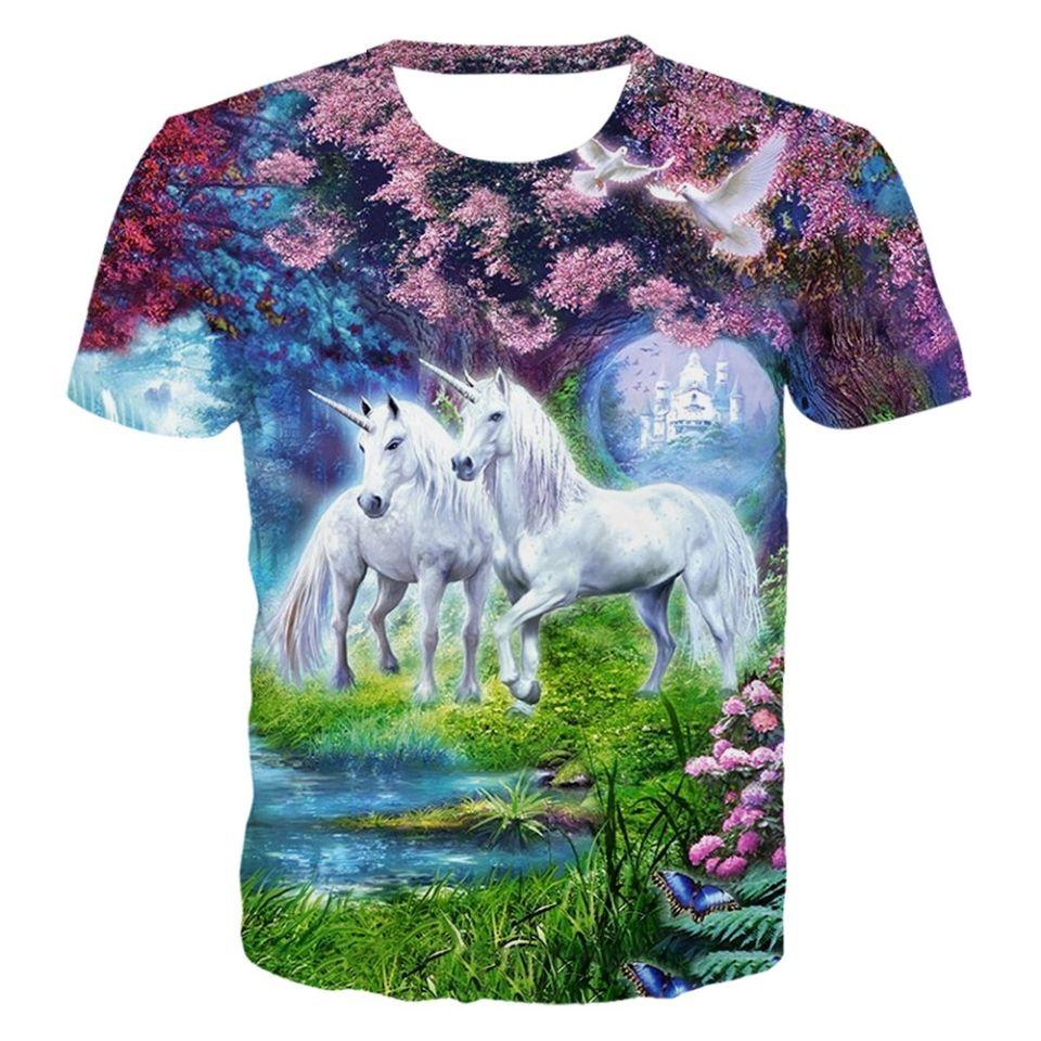 Summer New Unicorn Pegasus Animal Pattern 3D Digital Printing Round Neck Short Sleeve Personalized Trendy Men's T-shirt