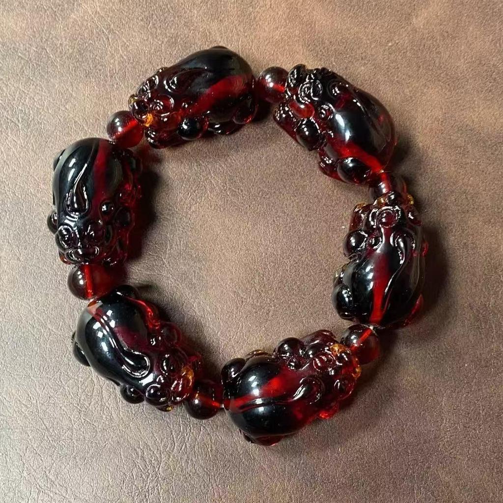 Женский Браслет из Квадратного Медового Воска с Кровяным Янтарём - Универсальное Украшение в Китайском Стиле