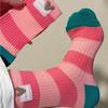 Women's Dopamine Odor-Resistant Mid-Calf Socks: Color Block & Heart Label Sporty Stripes for Spring/Summer