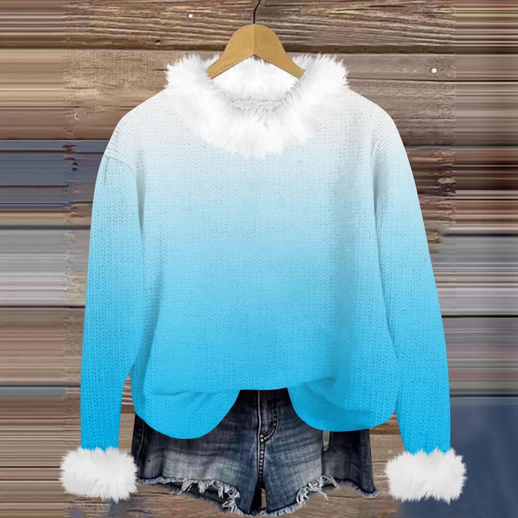 Свитшоты для женщин Вязаный свитер Милая рубашка Осенний круглый вырез Пуловер с меховым воротником Топы