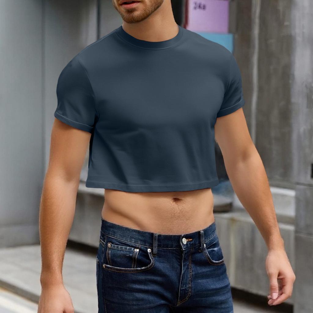 Men's Half Cut Casual Beach Round Neck Short Sleeved Top