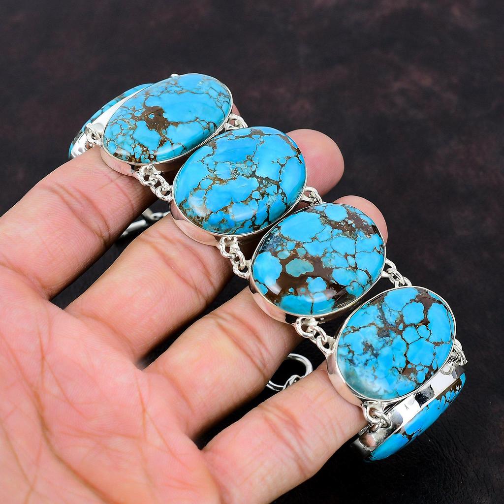 Tibetan Turquoise Bracelet Handmade Gemstone Jewelry 925 Sterling Silver Bracelet Adjustable Chain Bracelet Designer Bracelet Gift For Women