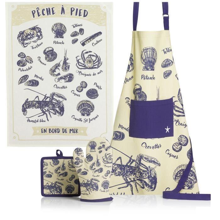 Tablier de pêche - 72x85 cm - 100% coton - Bleu - Lavable en machine