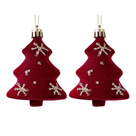 2 Pcs Velvet Christmas Ornaments Shatterproof Glitter Sequins Flocked Bell/Candy Cane/Ice Isicle Hanging Decoration for Xmas Tree Holiday Party Decor