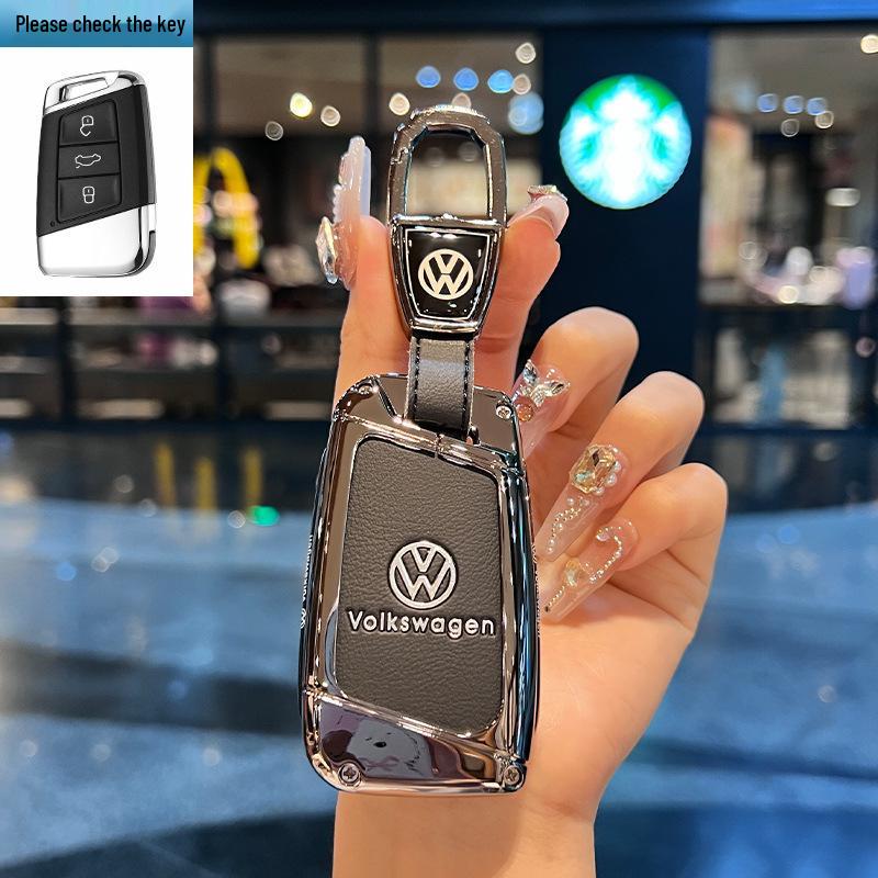 Чехол для ключей Volkswagen для Teramont, ID3, Tayron, ID4, Golf 8, Lamando - Металлическая и кожаная оболочка.