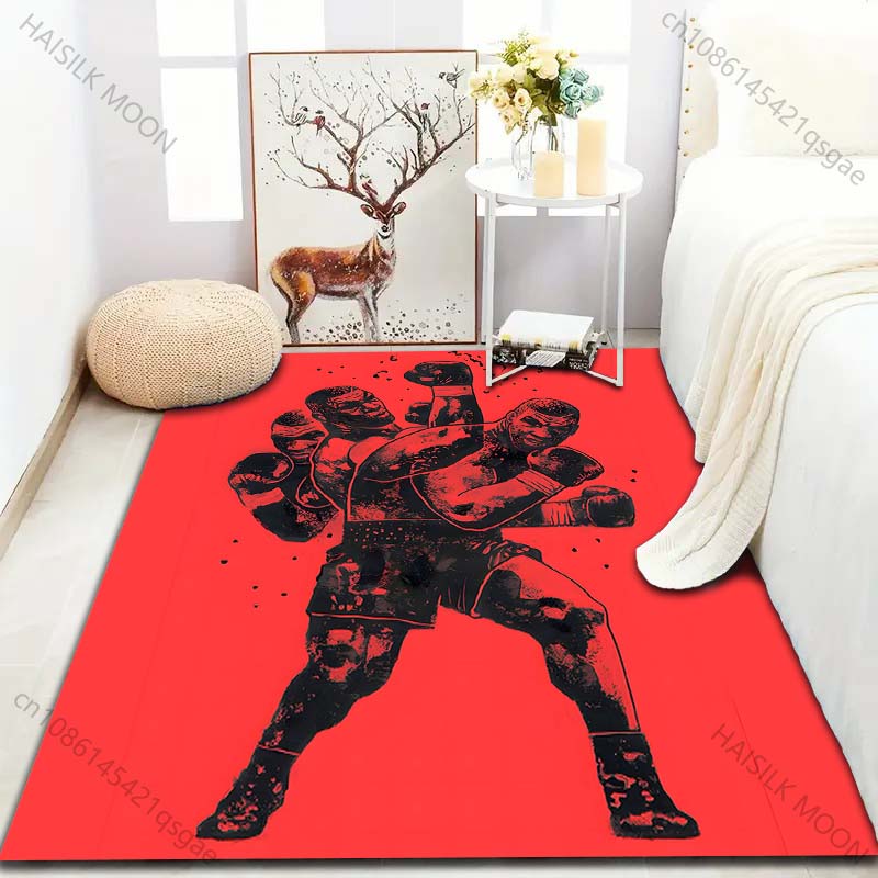 Boxing Champion on Red Background Print Carpet for Bedroom Living Room Bedside Sofa Floor Mat Modern Home Decor Area Rug