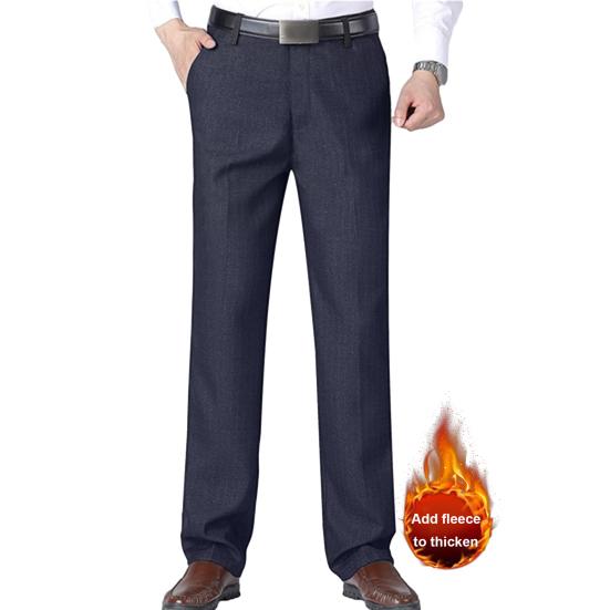 Мужской костюм Брюки Прямые толстые плюшевые свободные однотонные мягкие карманы на молнии и пуговицах со средней талией Формальный деловой стиль Теплый отец длинный офис