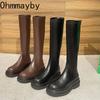 Platform Heel Women Knee-High Boots Fashion Cosy Soft Leather Shoes Autumn Winter Short Plush Women's Knight Long Booties