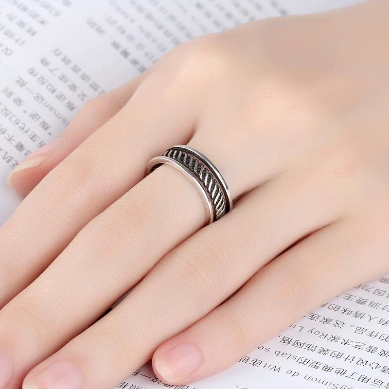 Женское ретро черное овальное геометрическое разомкнутое кольцо - Универсальное модное украшение на указательный палец