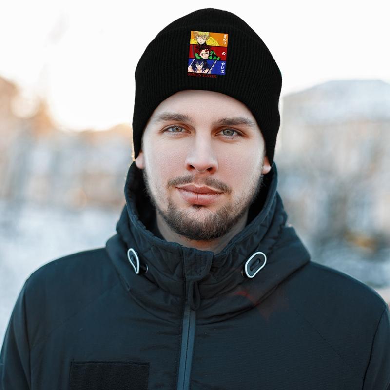 Demon Slayer Eyes Knitted Hat For Women Unisex Beanies Winter Hats Polyester Kimetsu No Yaiba Anime Manga Hip Hop Melon Cap