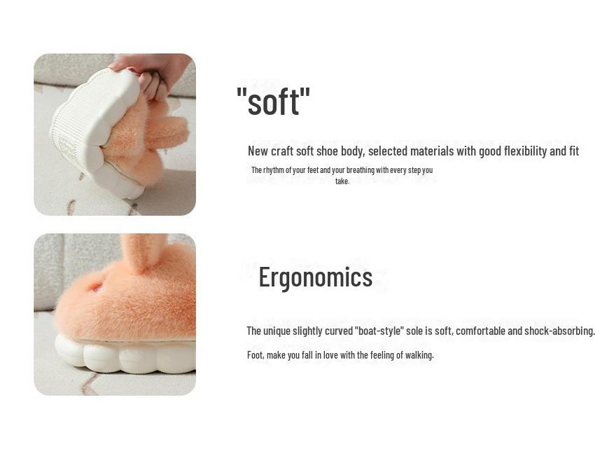 Женские зимние плюшевые тапочки с кроликом - на толстой подошве, нескользящие, мягкие, домашняя обувь