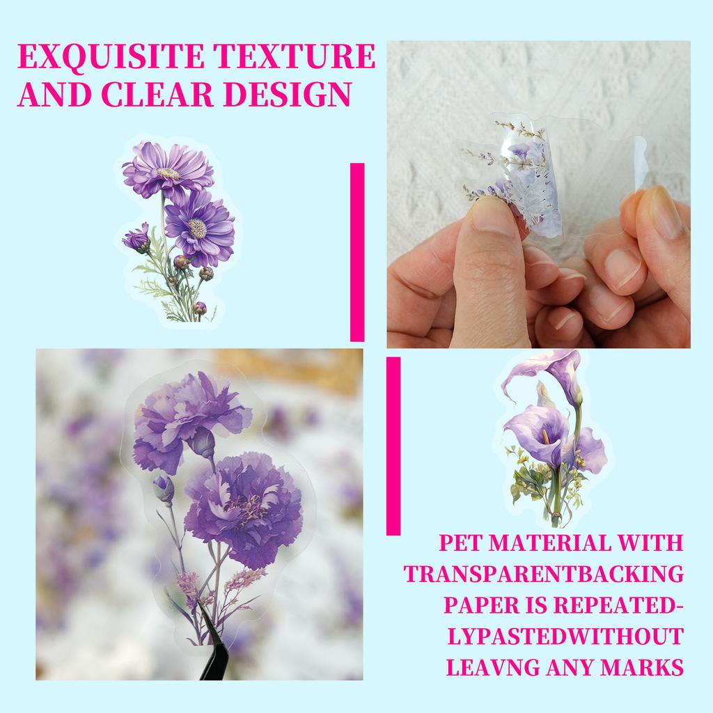 50pc Flower Stickers Transparent Stickers DIY Decoration