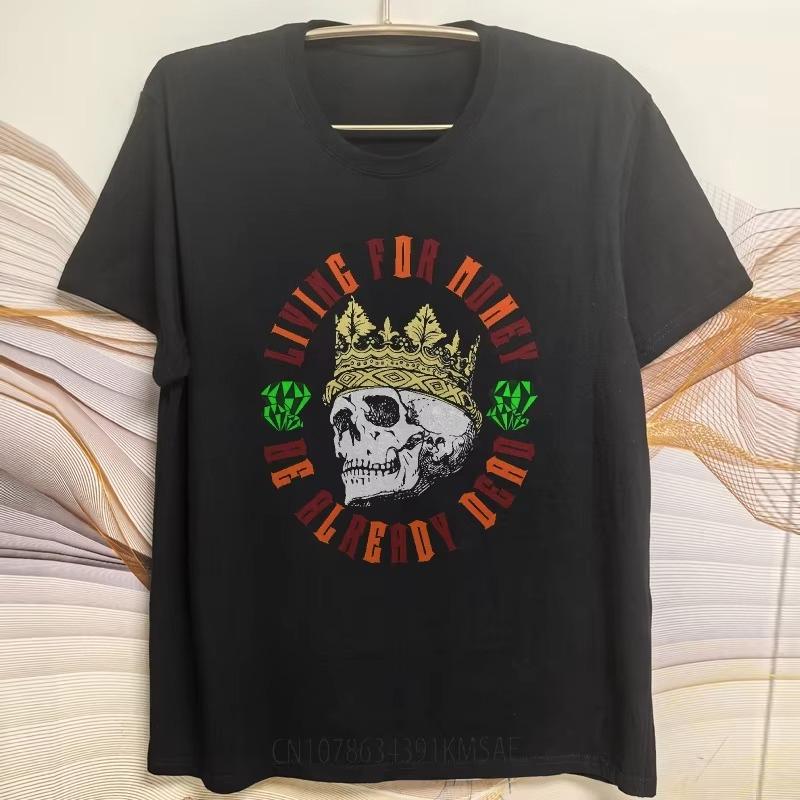 Fashion Tshirt Adult Men Oneck T Shirt Graphic Skull Wearing Crown with Money Symbols Trendy Top Tees Minimalist Teeshirt