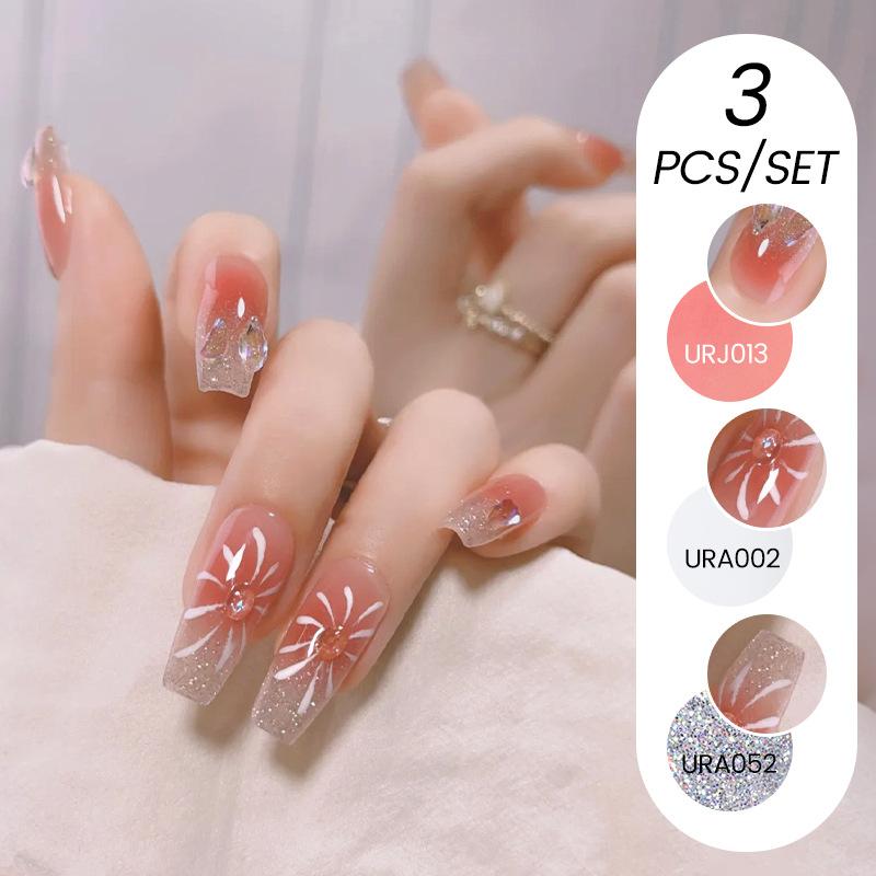 Nail Art Ice Прозрачный набор из 3-х лаков для ногтей, популярный прозрачный клей для лака для ногтей Nude Whitening Powder