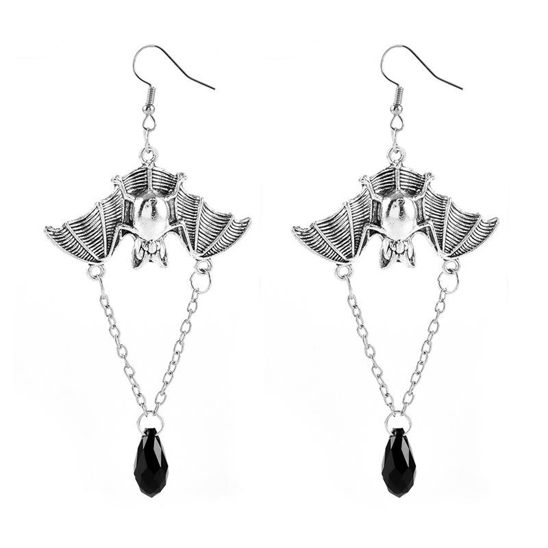 Gothic Halloween Bat Earrings Vintage Silver Color Hanging Bats Earrings Party Punk Witchcraft Accessories