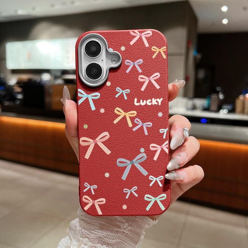 Leather Texture Colorful Bowknot Patterned Phone Case for iPhone 16 Pro 15 14 Plus 13 12 Pro Max 11 Shockproof Soft Tpu Slim Matte Case Cover