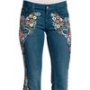 Yousheng Women Jeans Floral Embroidery Flared Leg Button Zipper Closure with Pockets Mid Waist Plus Size Long Trousers for Dating Daily Wear Commuting