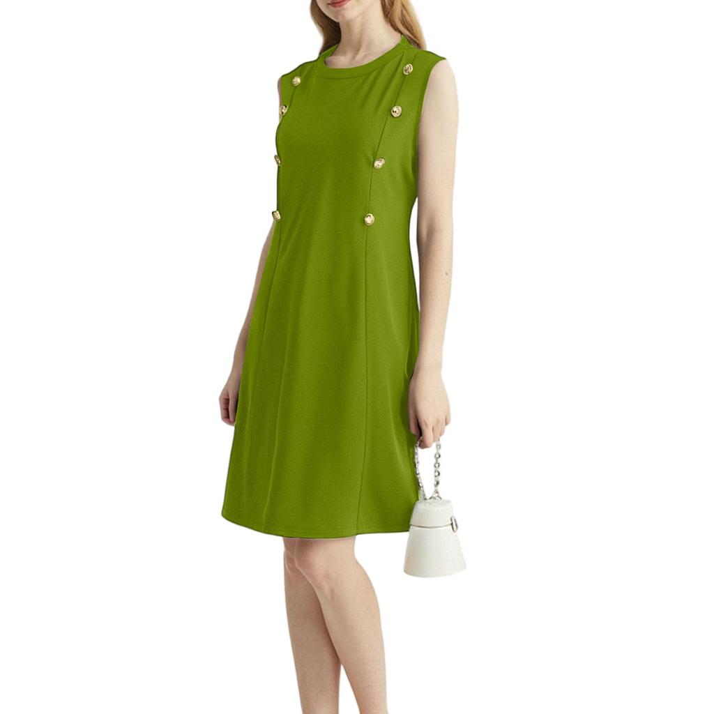 Женское модное повседневное двубортное платье без рукавов с круглым вырезом и потайной молнией