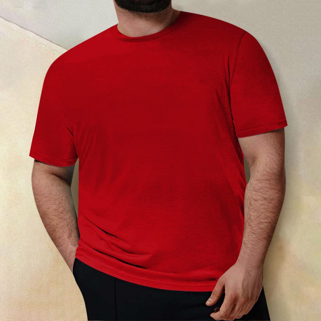 Plus Size Mens Casual Round Neck Solid Color Short Sleeve T-Shirt Blouse Tops
