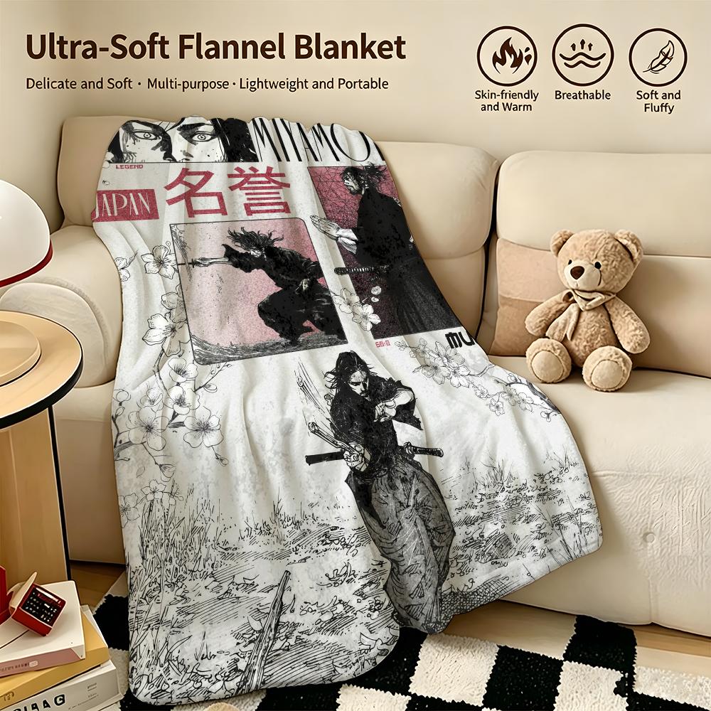 character MMusashii Throw Warm Soft Flannel Blanket Multiuse for Sofa Bed Camping Travel Nap