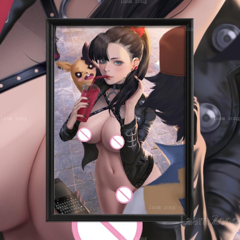 Dawn Sexy Nude Girl Art-Silk-Poster, Custom Decoration, Picture for Living Room, Home Decor, Cartoon Marnie Anime Game, Cynthia