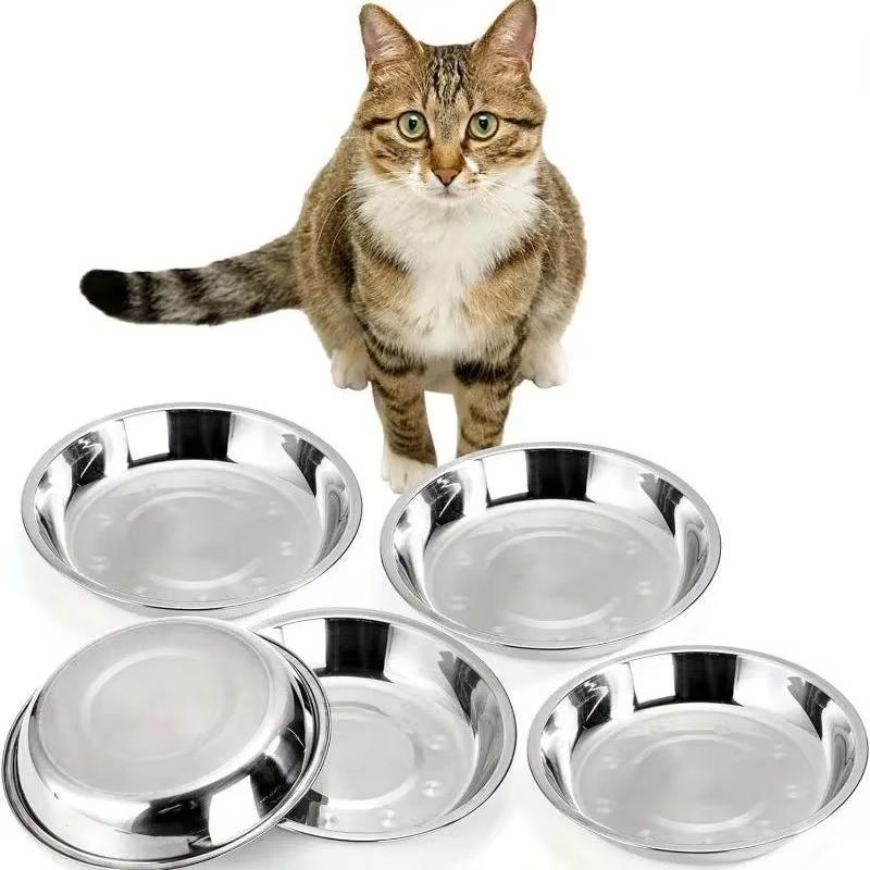 Stainless Steel Shallow Pet Bowl for Cats Dogs Kitten Puppy Rabbit - Food Water Feeder Dish Stackable Easy to Clean Feeding Dish