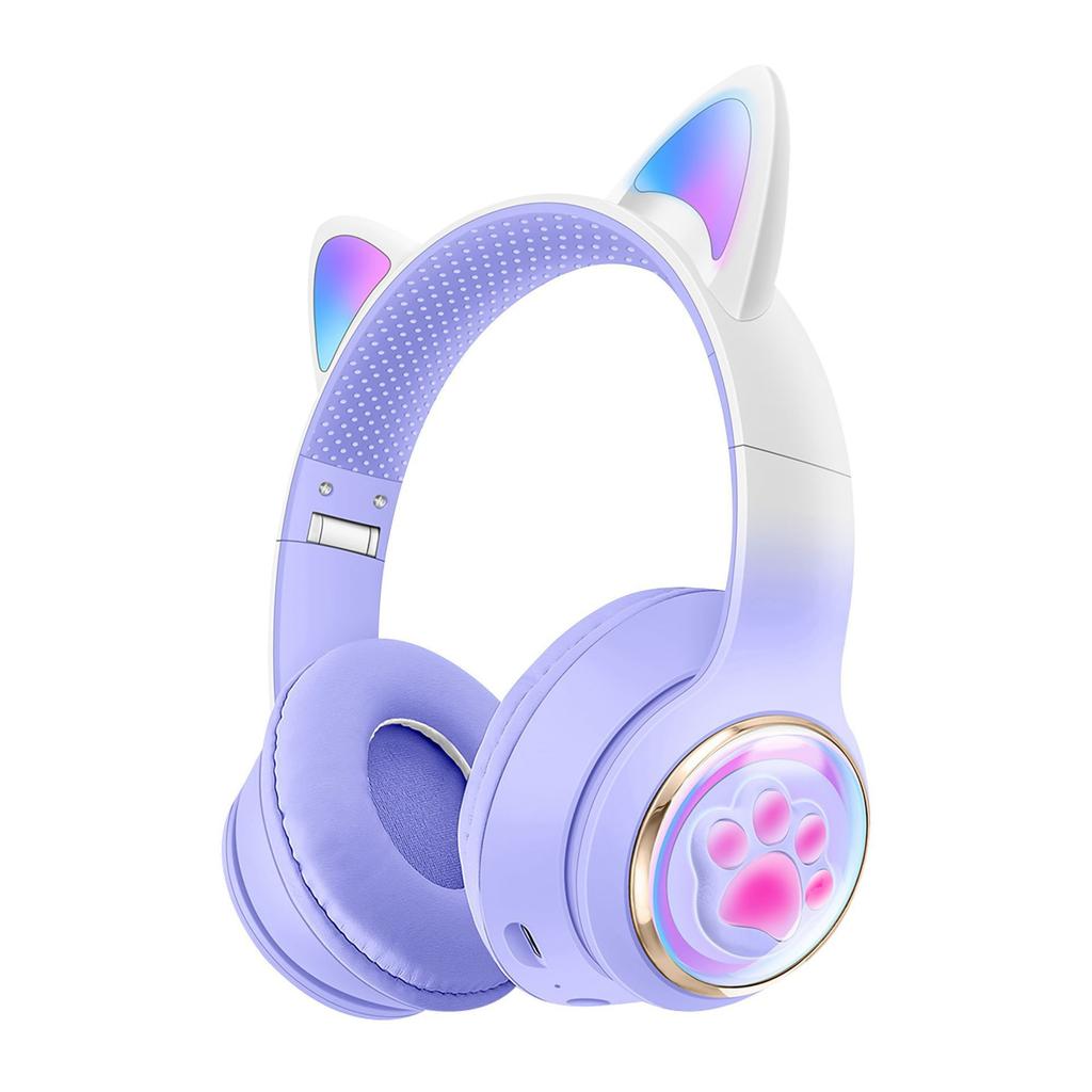 AKZ-62 RGB кошачьи ушки беспроводные наушники для ПК симпатичная 3D космическая капсула кошка Bluetooth гарнитура складная игровая гарнитура для детей девочек подарки