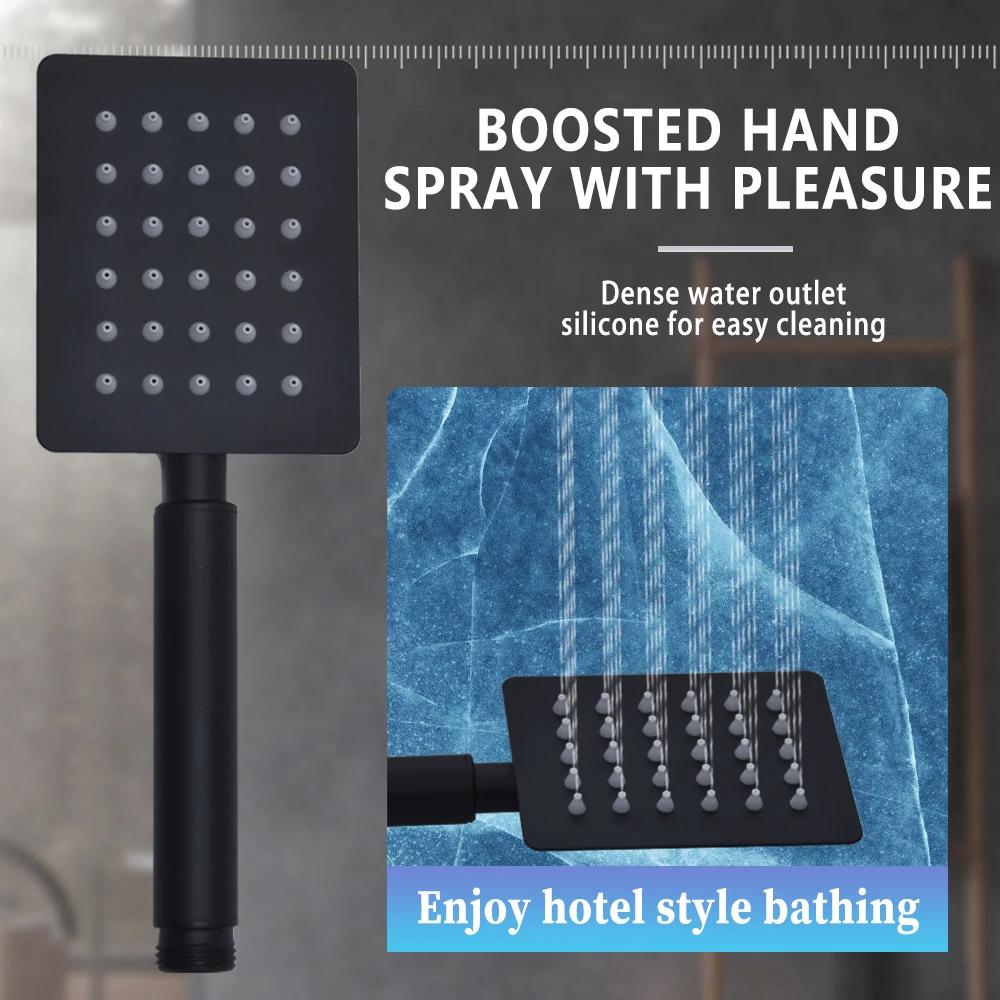 High Pressure Square 8 Inch Rain Shower Head Shower Accessorie Bathroom Top Shower Head Set Black Handheld Shower Spray