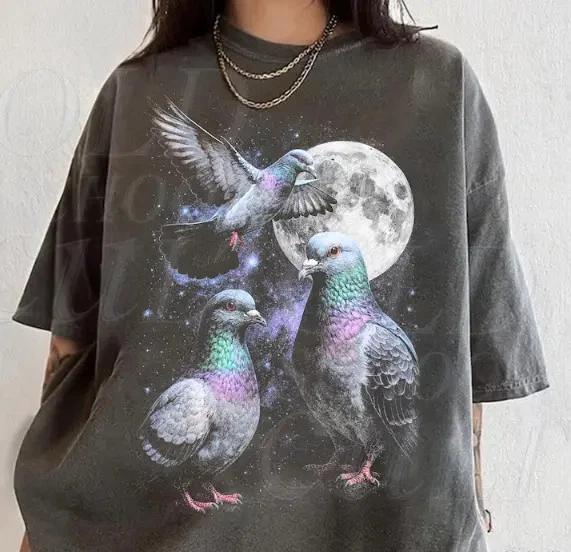 Retro Three Pigeon T- Shirt Funny Bird Lover Vintage Graphic Tee