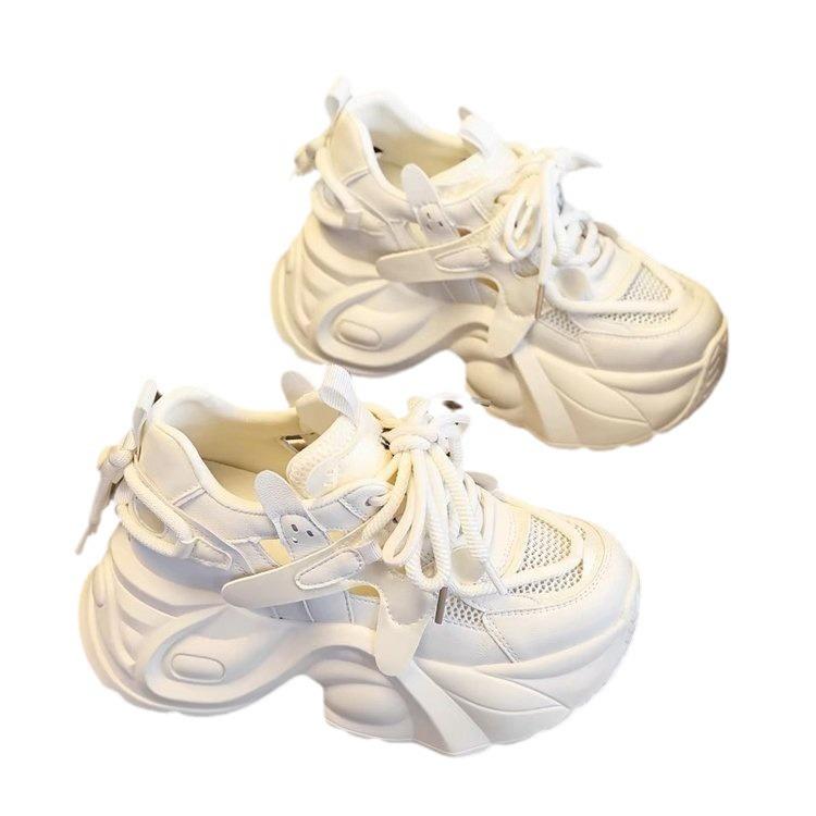 Mesh Breathable Dad Shoes Women's 2025 Summer New Hollow Thick Sole Inner Height Increase Sports and Leisure Shoes Women Ins Tide