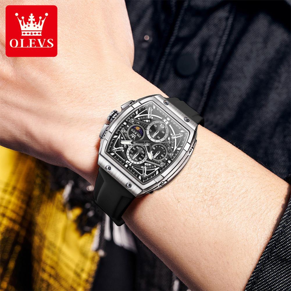 Men's Watches Hollowed Quartz Wristwatch Silicone Strap Tonneau Large Dial Design Waterproof Luminous Watch