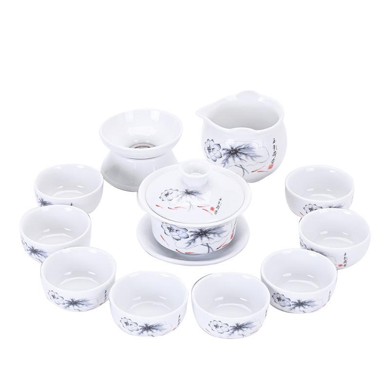 Dehua white porcelain tea set company annual meeting full set of kung fu ceramics business activities gifts blue and white porcelain