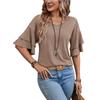 Women's Summer Tops New Solid Colour V-neck Short-sleeved Women's Double-layer Sleeve Loose T-shirt Short-sleeved