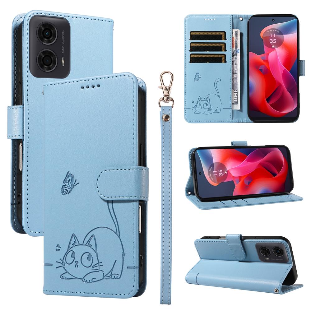Магнитный чехол-кошелек для Motorola Moto G04 G04S G05 G13 G23 G24 G32 G34 G45 G53 G54 G73 G85 5G | Милый тисненый дизайн с изображением кота