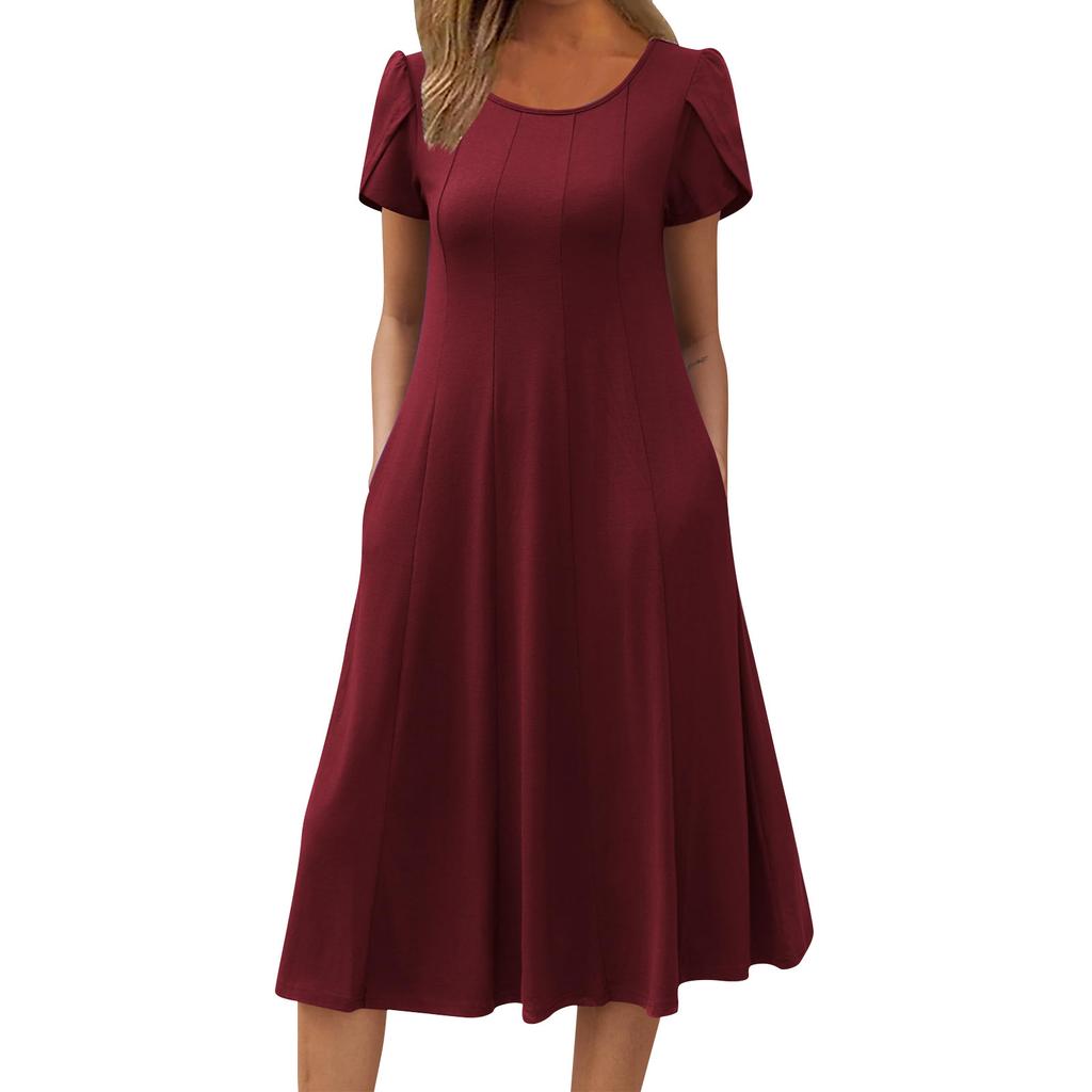 Женское платье с V-образным вырезом, летнее платье с плиссированной резинкой на талии, А-силуэтное платье