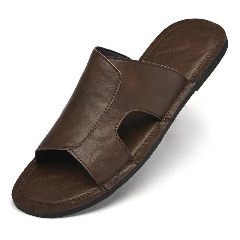 Мода 2025 Лето Новые Мягкая подошва Уличная обувь Мужская Мода Натуральная кожа Водонепроницаемые Сандалии Повседневные Тапочки Крутая Пляжная обувь Балетки