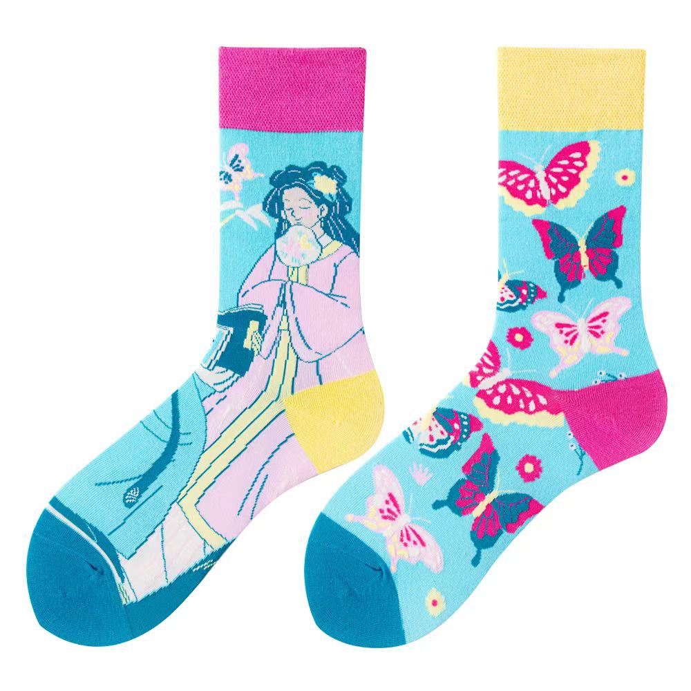 Asymmetric Colorful Christmas Cotton Socks for Couples