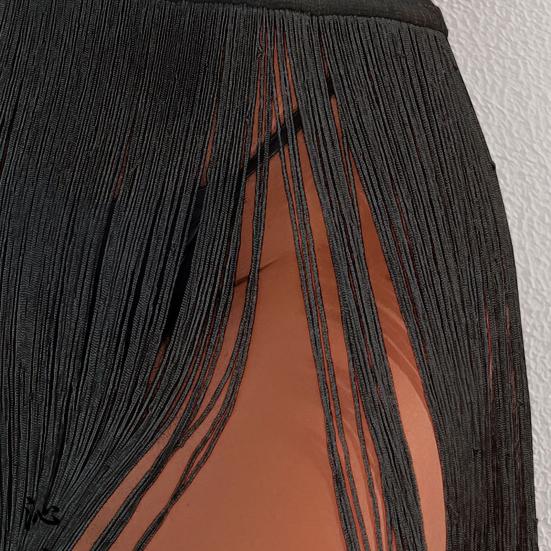 Women Sexy Beach Skirt High Waist Tassels Skirt Summer Solid Color Fringe