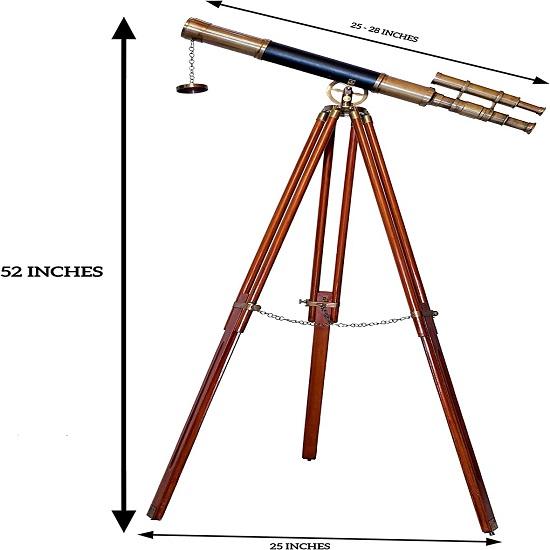 Телескоп в морском стиле из черной кожи с латунным двухствольным деревянным штативом, напольный телескоп